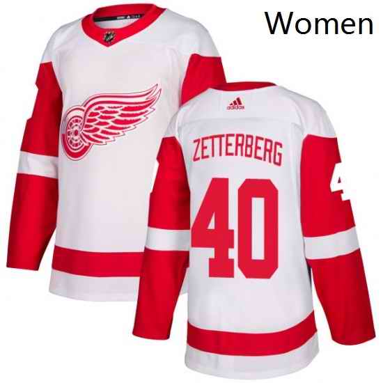 Womens Adidas Detroit Red Wings 40 Henrik Zetterberg Authentic White Away NHL Jersey